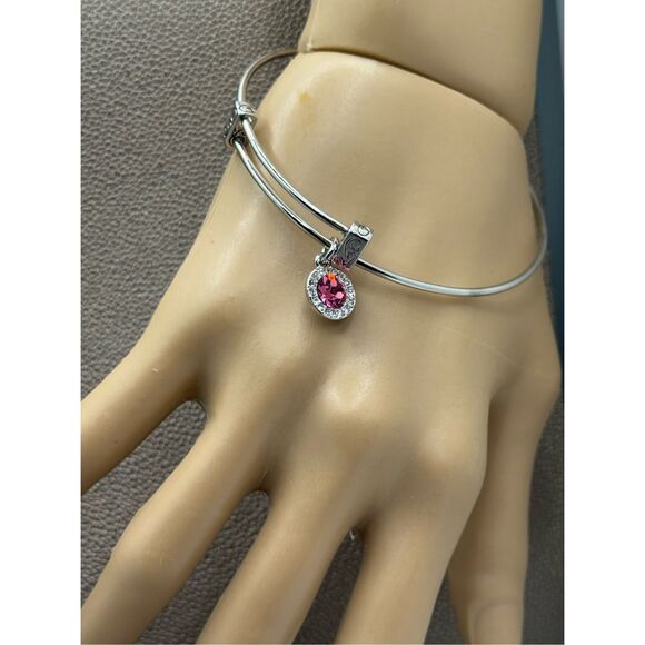 Real Simple Jewelry Pink Sapphire Rhodium Played Silver Bangle - Picture 5 of 6